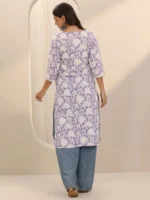 Lavender Straight Printed Cotton Kurta - Image 3