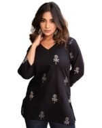 Floral Print Rayon Kurta for Women | Regular Fit Top | Stylish Top for Girls | Top for Office | Kurti for Women | Black | 1083