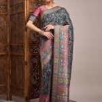Teal Woven Viscose Saree with Unstitched Blouse