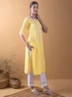 Yellow Printed Cotton Kurta - Image 4